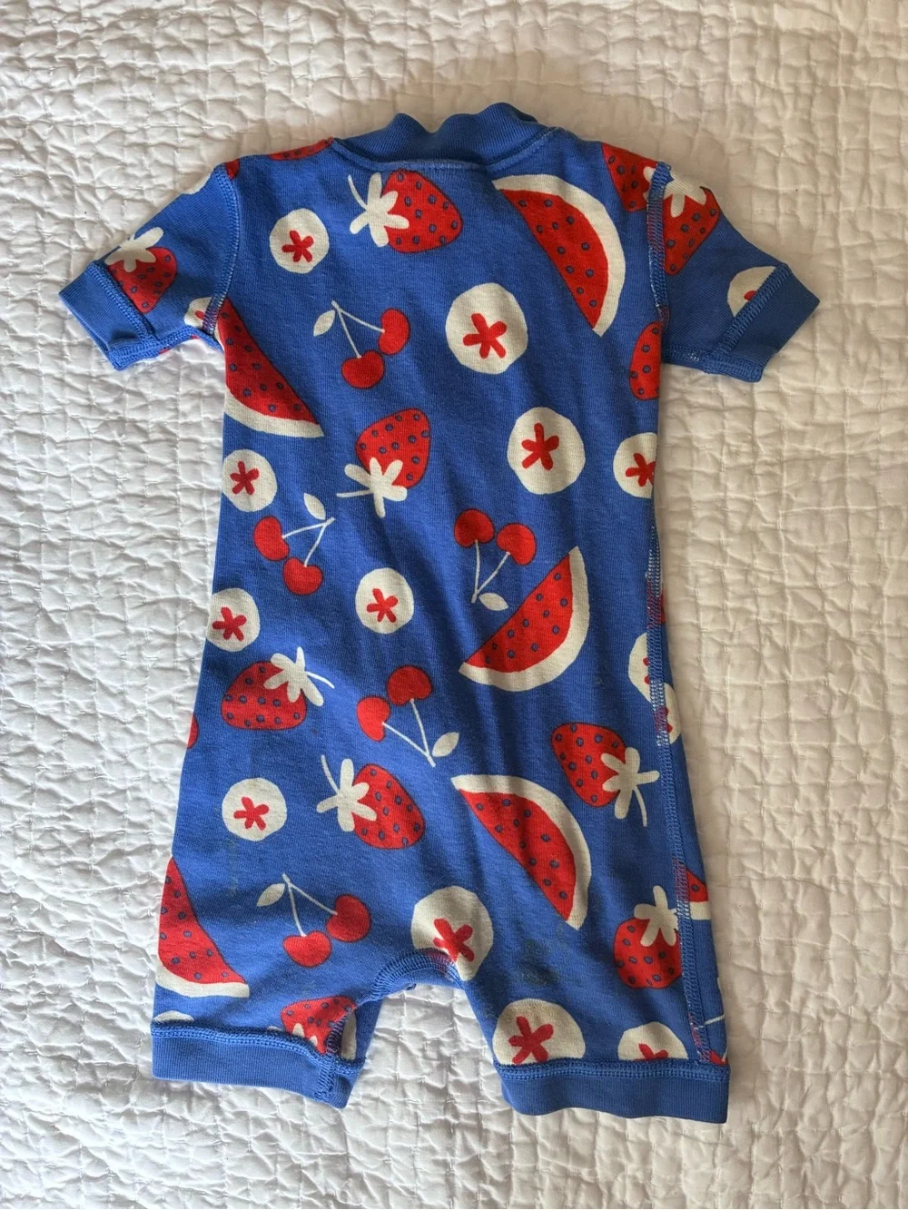 Hanna Andersson Royal Blue Fruit-Print Zipper Romper pajamas